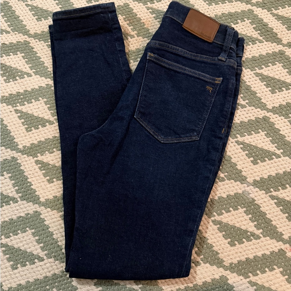 Madewell Dark Indigo Skinny Jeans with Brown Waist Patch